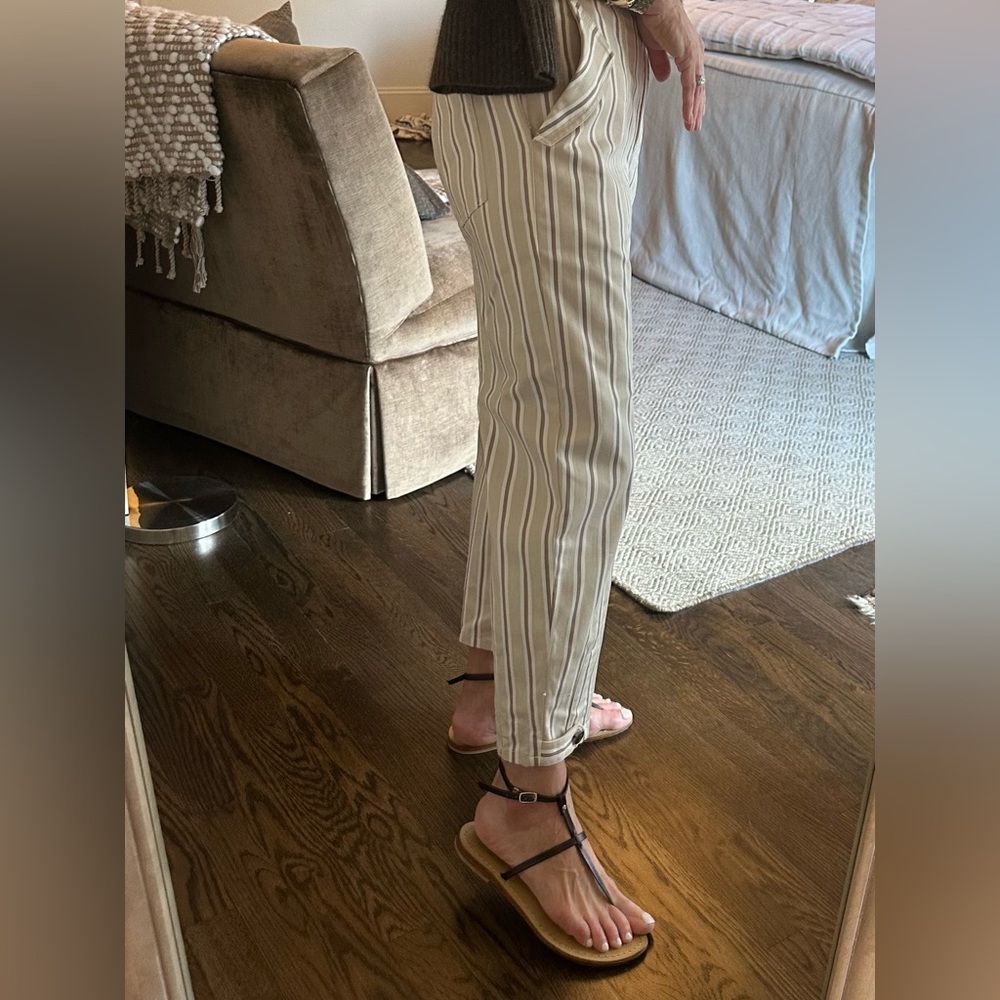 Pearl by Lela Rose Beige and White Striped Slim Barrel Leg Chinos - Picture 4 of 12